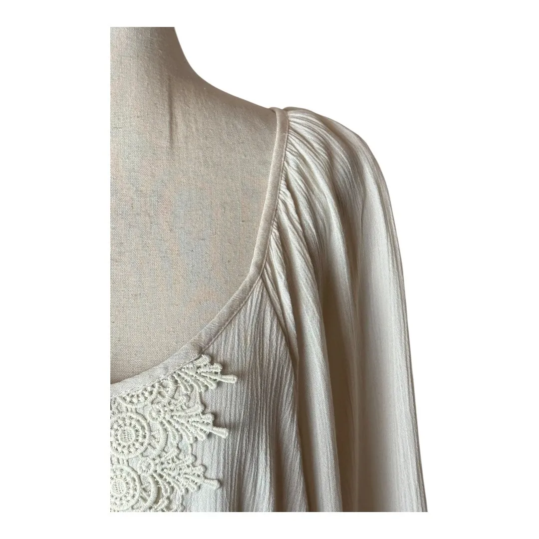 Naif‎ Dress Women Large Ivory Lace Trimmed Tie Neck Bohemian Mini NWT Boho - Image 4