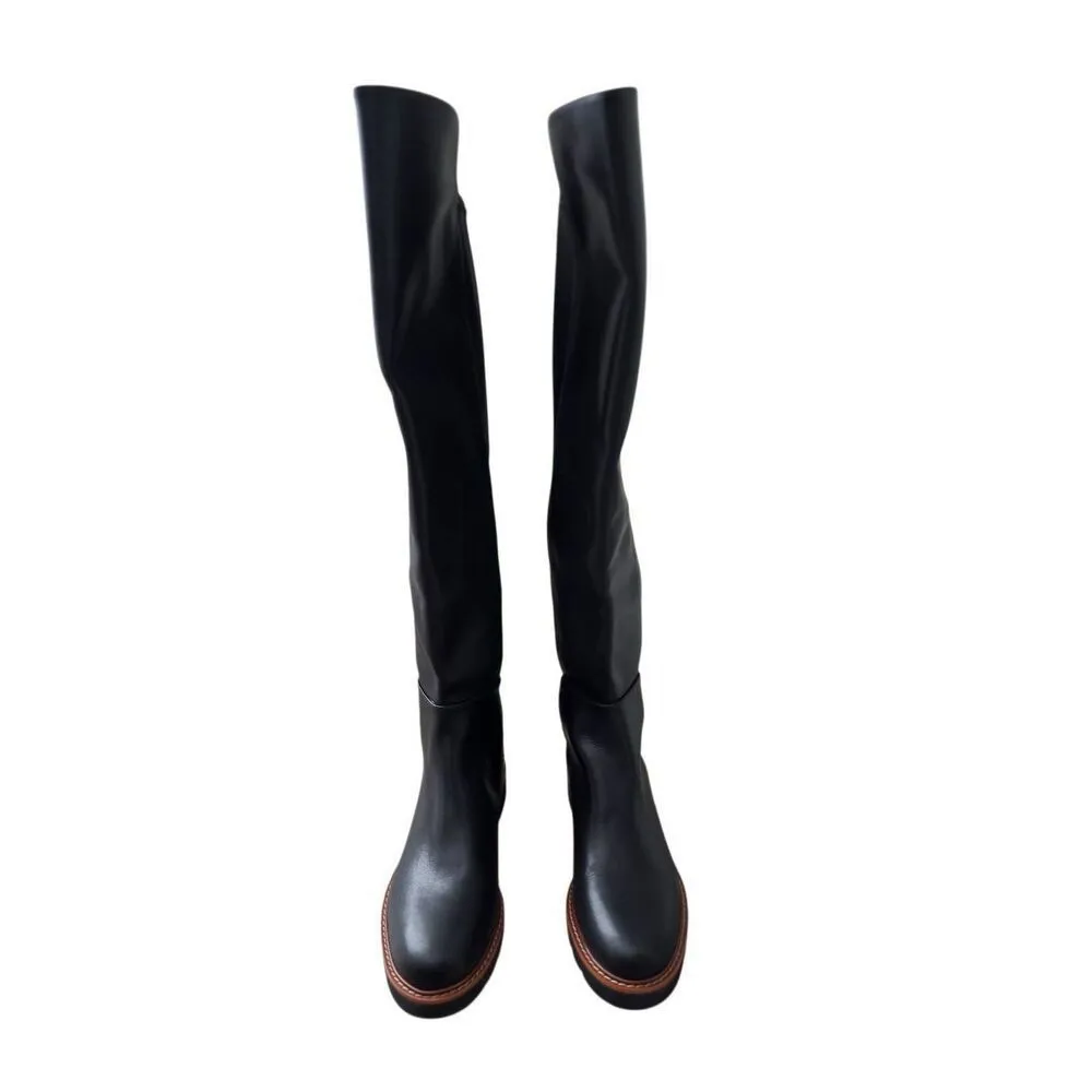 Stuart Weitzman Over The Knee Leather Boots Almond Toe Size 6 in Black NEW - Image 6
