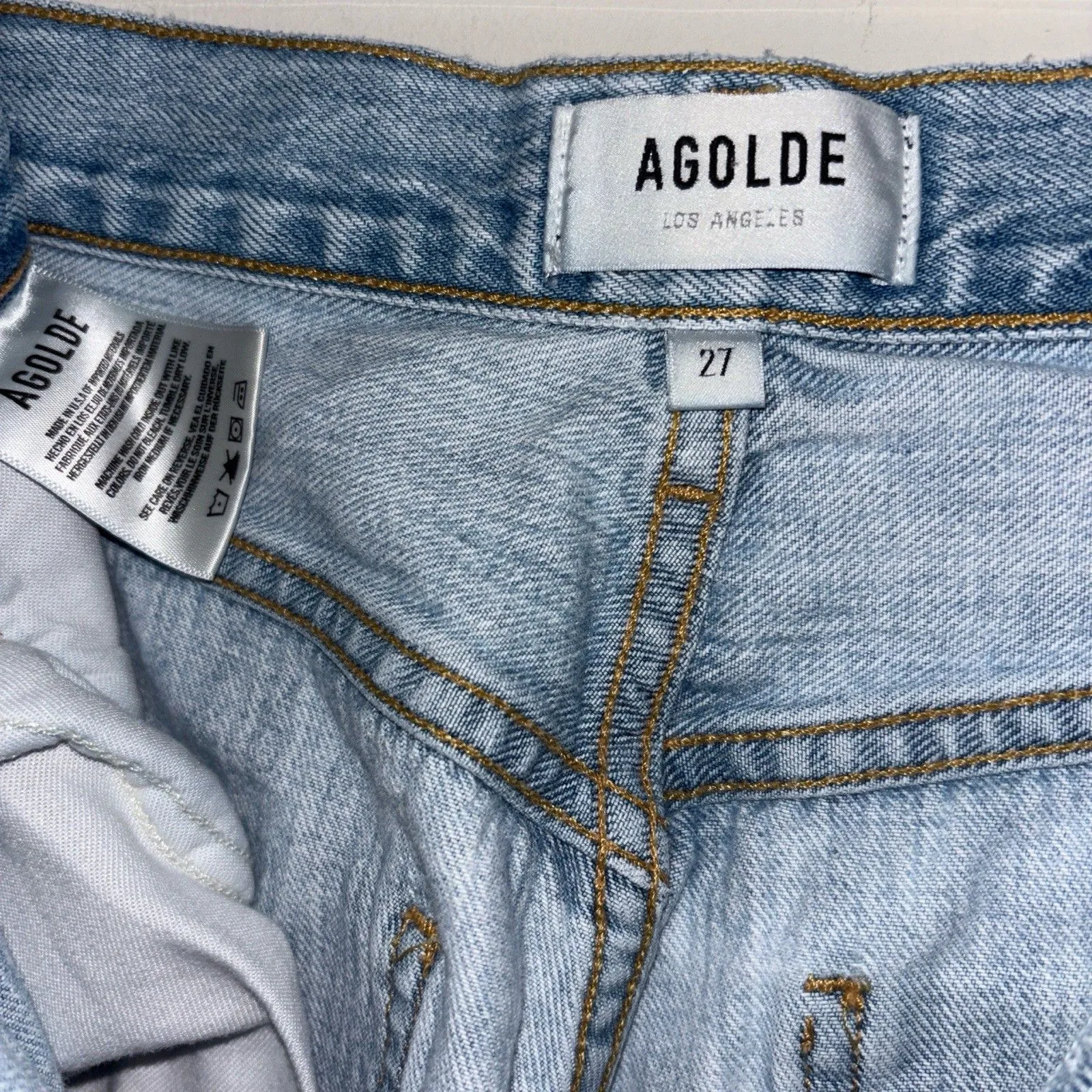 Agolde Riley High Rise Straight Jeans Women's Distressed Open Fray Knee 27 - Image 4