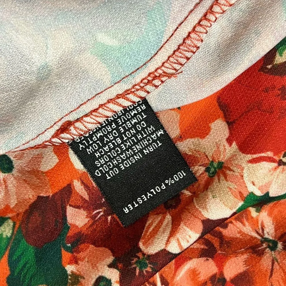 New York & Company Long Sleeve Floral Ruffle Bell Sleeve Blouse Orange - Image 13