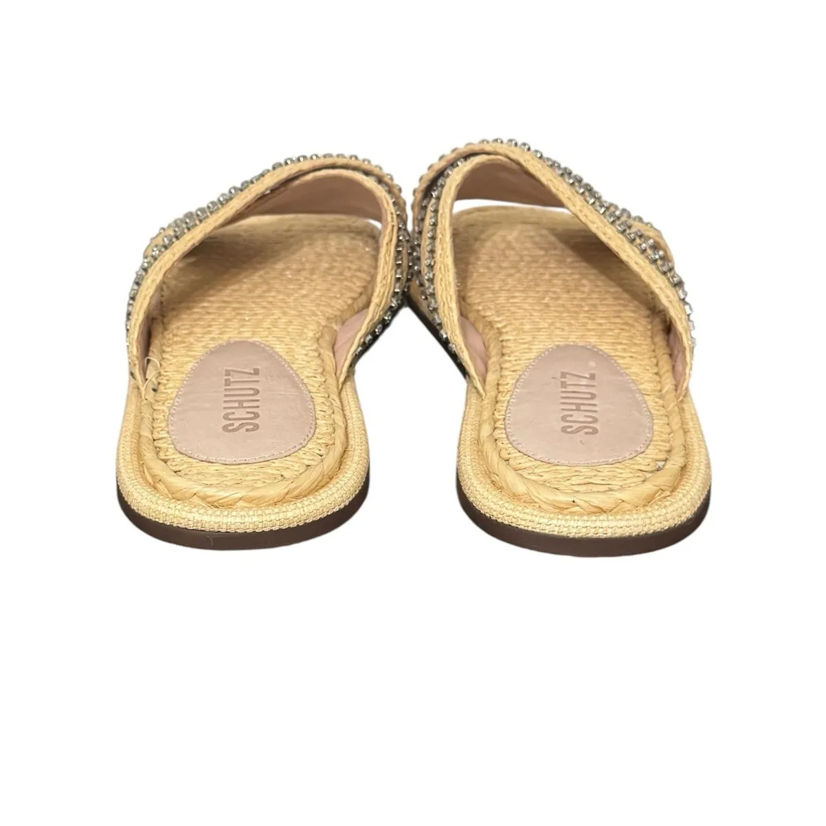 New! Schutz Carlotta Embroidered Straw Rhinestone Sandal Slides - Size 5 - Image 8