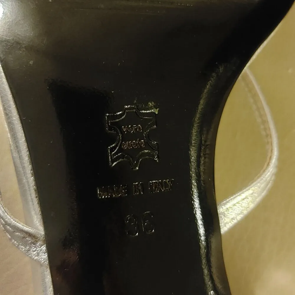 Mingo Portofino Vero Cuolo Italy Heels Silver Lime Green Crystals Panther Jaguar Size 5.5 - Image 11