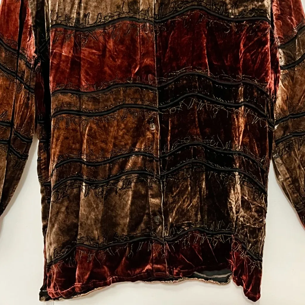 Chico's design silk rayon velvet button up blouse sheer detail size 2 = large - Image 6