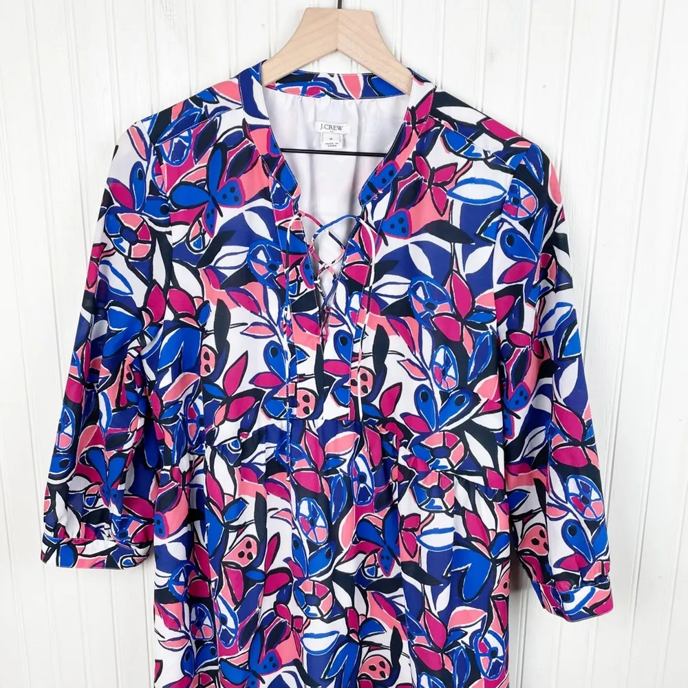 J. Crew Lace-Up Printed Dress Colorful Butterfly Print H4528 Women's Size Medium - Image 5