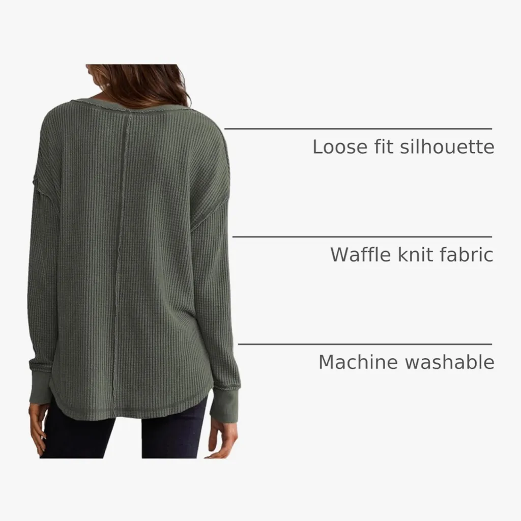 Women's Long Sleeve Waffle Knit Top - Dark Gray - Image 5