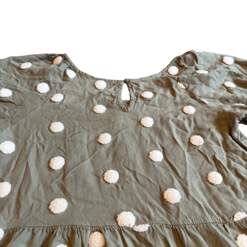 Bohme Sage Green White Polka Dot Print Dress A-Line Short Sleeve Size Medium - Image 4