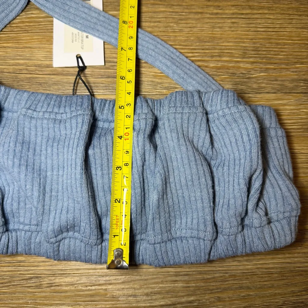 NWT WeWoreWhat Blue Halter Tie Neckline Wide Ribbed Crop Top Bandeau Style - Image 13