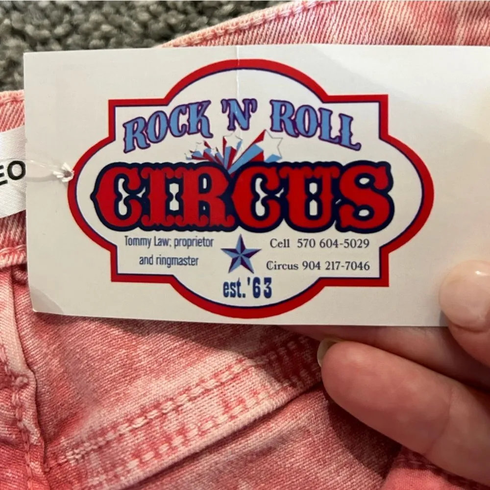 NEW Color Theory Flip Side Fray Hem Pink Bell Bottom Jeans Medium Size undefined - Image 10