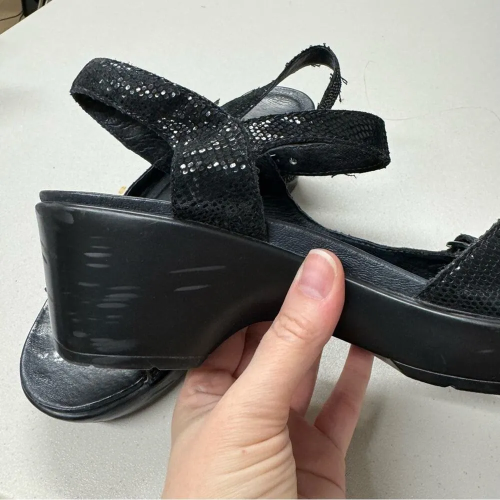 Dansko Black Sparkle Leather Platform Strappy Sandals Womens 39 Comfort Shoes - Image 7