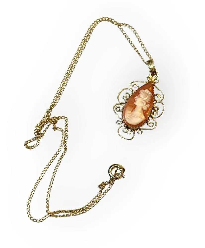 Catamore Cameo Gold Filled Vintage Pendant Necklace - Image 2