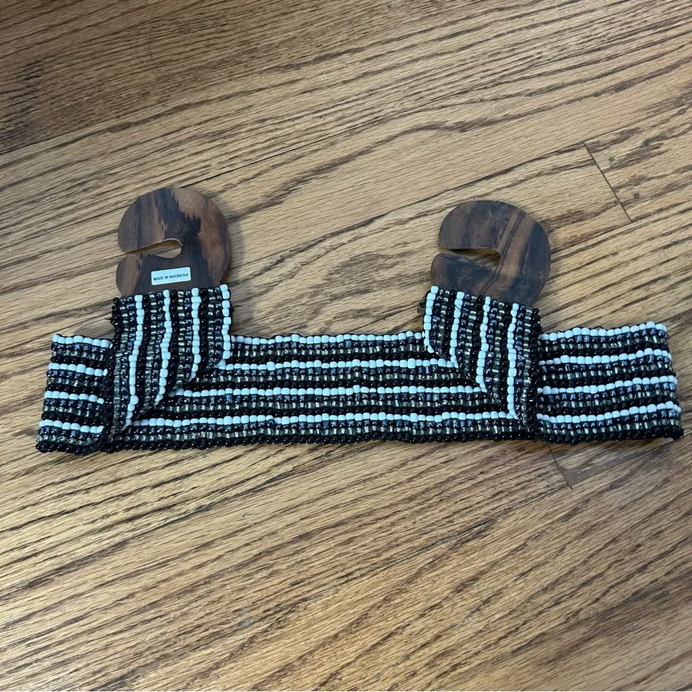 BOHO Beaded Stretchy Interlocking Wood Buckle Belt Size OS Black - Image 10