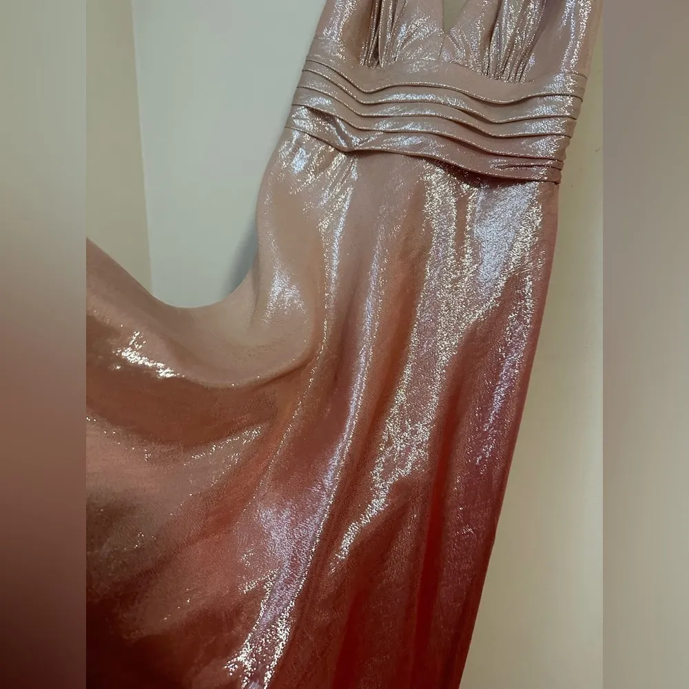 David Meister Rose Gold SILK metallic halter wedding guest gown dress maxi - Image 5