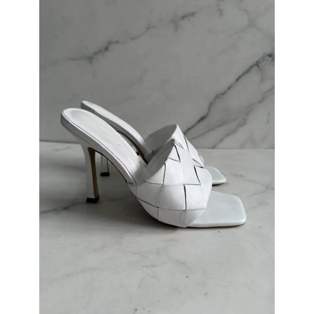 TONY BIANCO White Leather Woven Sandals Heels Size 7.5 - Image 3