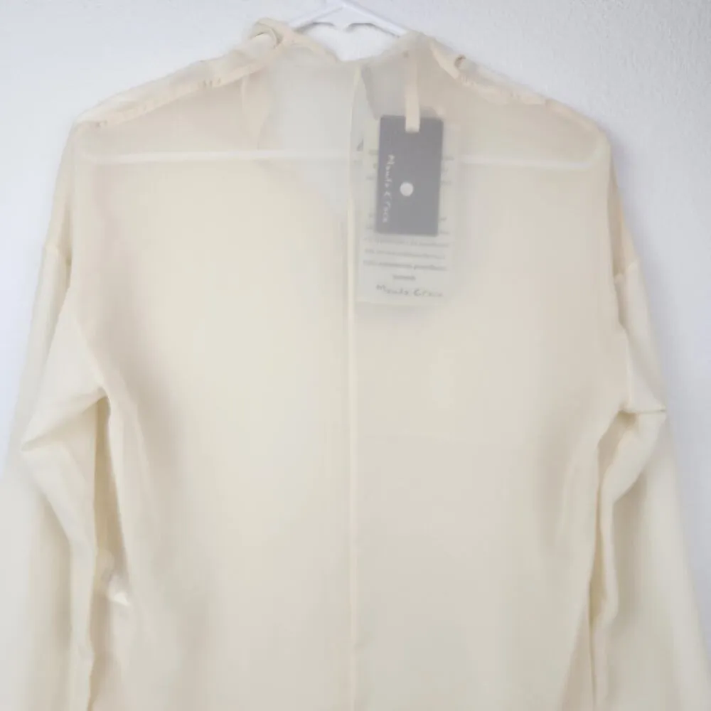 Manila Grace Blouse Size 40 IT US 4 Cream Semi Sheer Long Sleeve Bow Sleeves NWT - Image 5