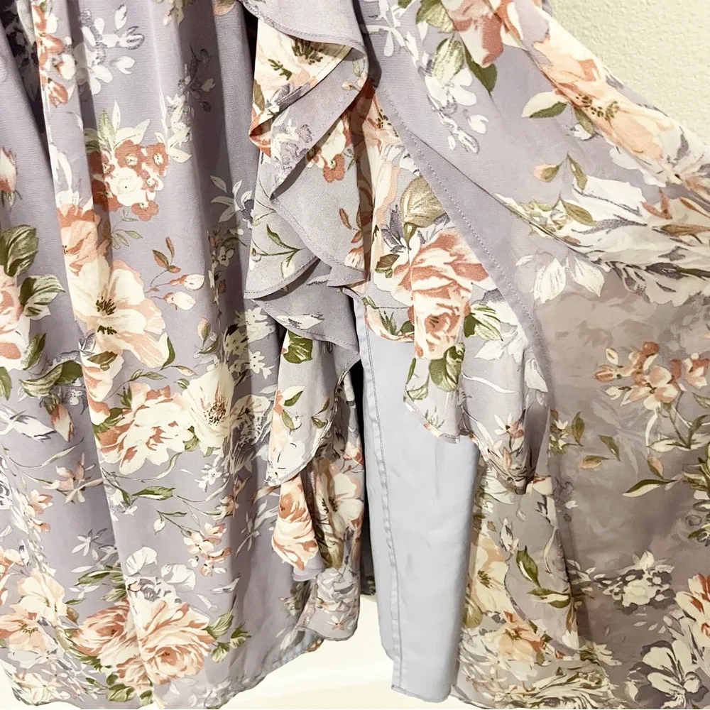 NEW Free People ASTR The Label Kiana Purple Floral Ruched Midi Dress Size Small - Image 6