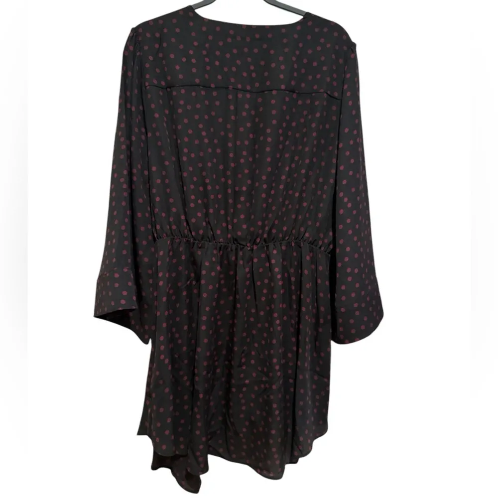 CITY CHIC POLKA DOT BLACK BURGUNDY KIMONO SLEEVE CRISS CROSS TUNIC TOP 18 - Image 5