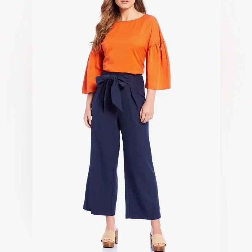 Daniel Cremieux Elegant Flowy Apricot Orange Blouse for Women 3/4 Bell Sleeve - Image 3