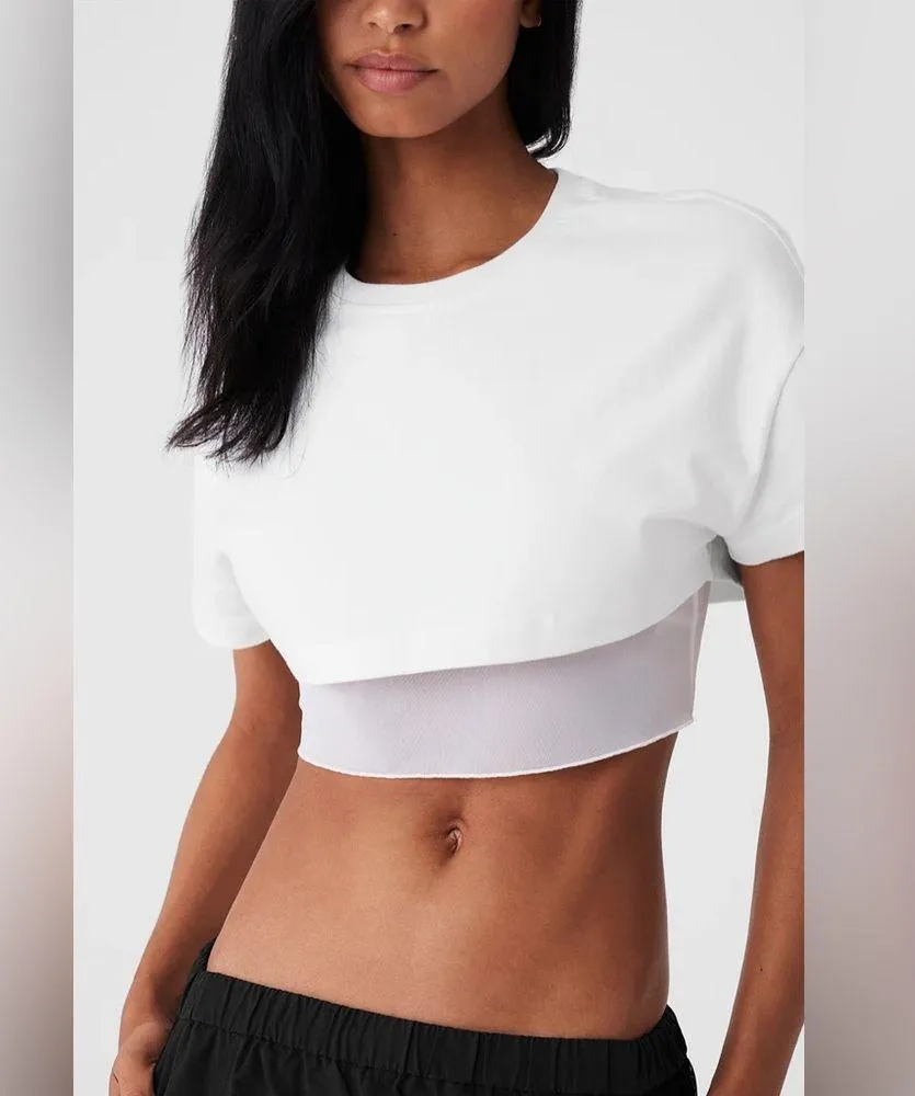 ALO Yoga Made You Look cropped tee baby top crewneck logo short sleeve white - Image 3