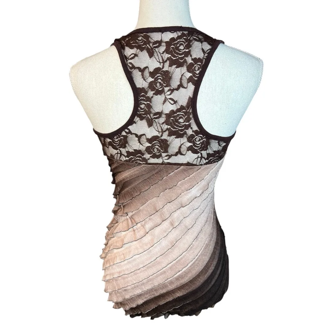 Y2k brown fairycore tank top boho Whimsygoth vintage lace ruffles - Image 5