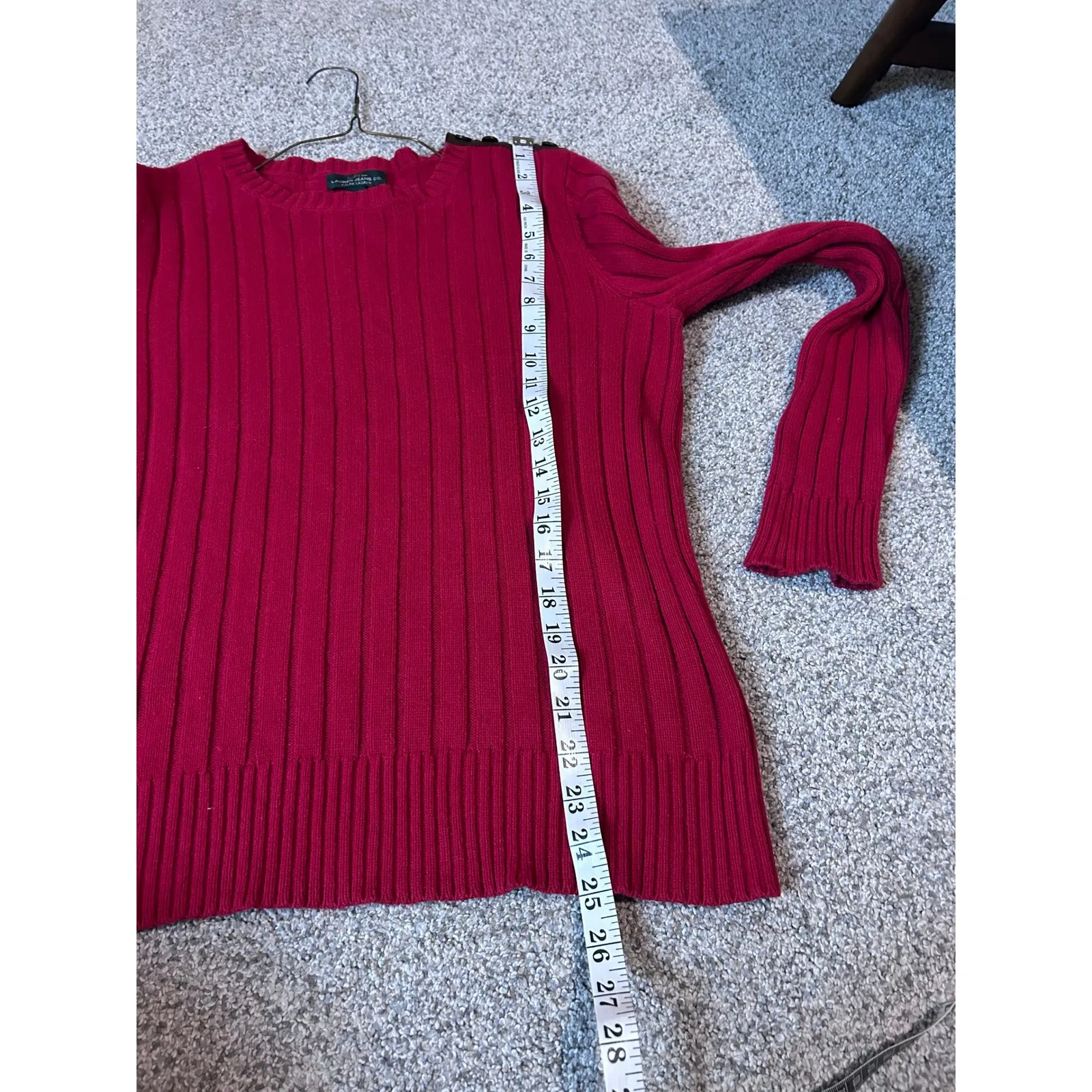 LRL Lauren Jeans Co. Red Ribbed Knit Sweater with Button Detail - Image 6