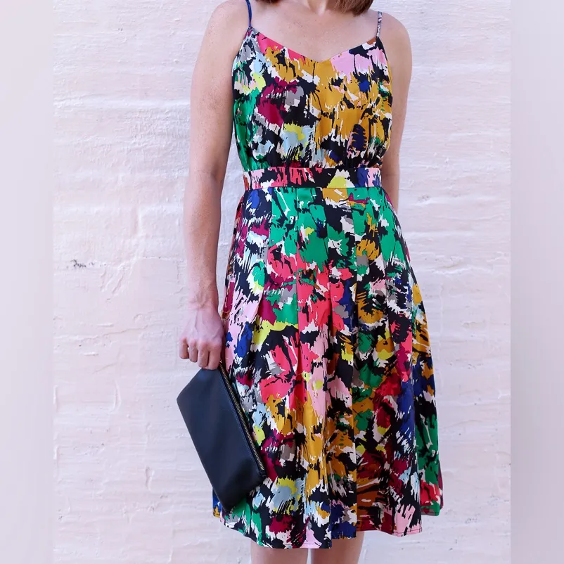 NWT J. Crew Colorful spaghetti strap brushstroke Abstract SILK dress midi 8 - Image 3