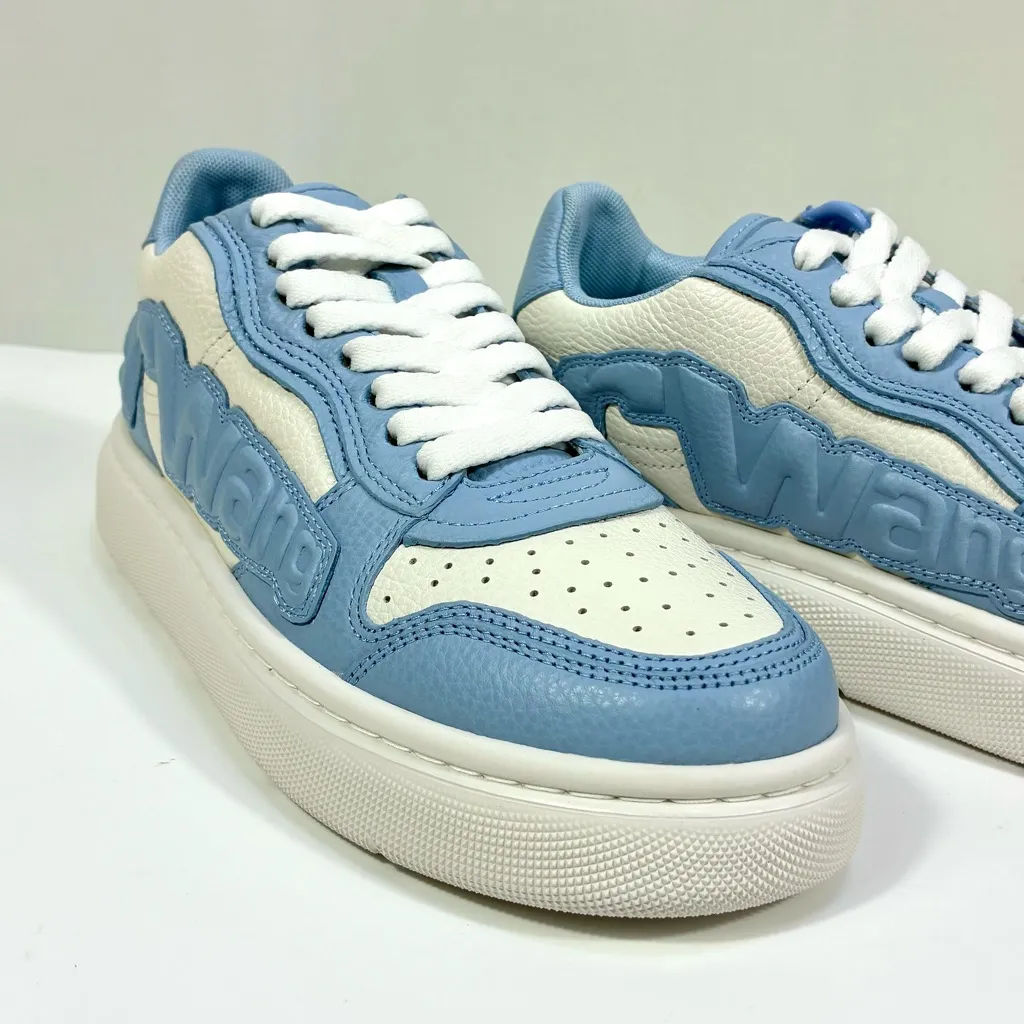 Alexander Wang Puff Pebble Leather Logo Low Top Sneakers Blue White EU 39 NEW - Image 9