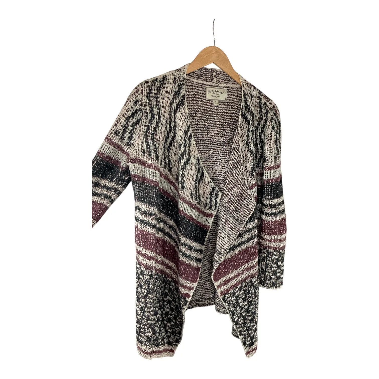 Lucky Brand Open Front Cardigan Sweater Knit Bohemian Style‎ Striped - Image 5