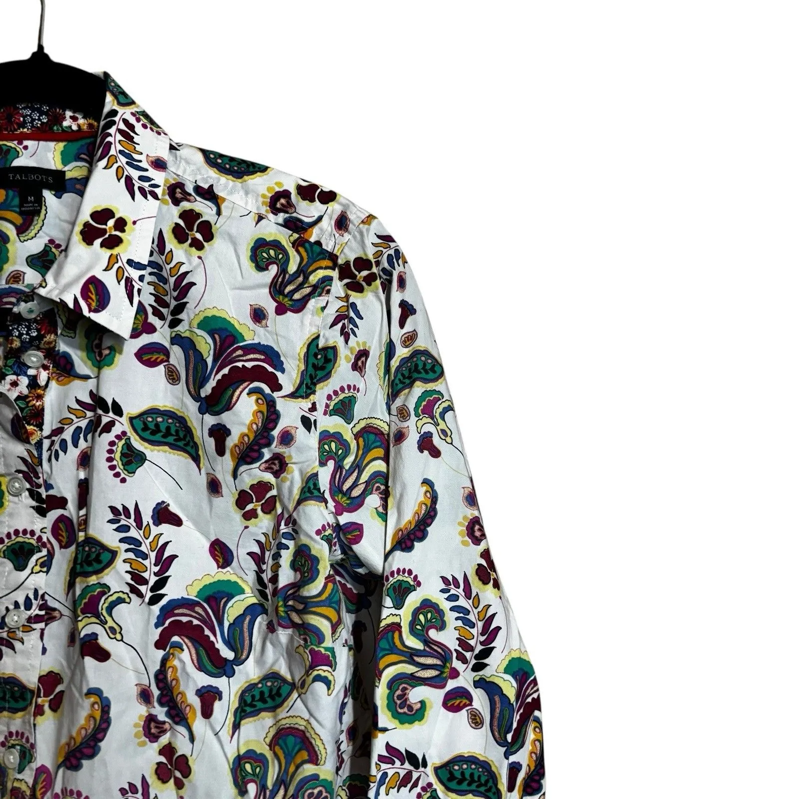 Talbots Top Women Medium Multicolor Floral Cotton Collared Button Up Blouse - Image 3