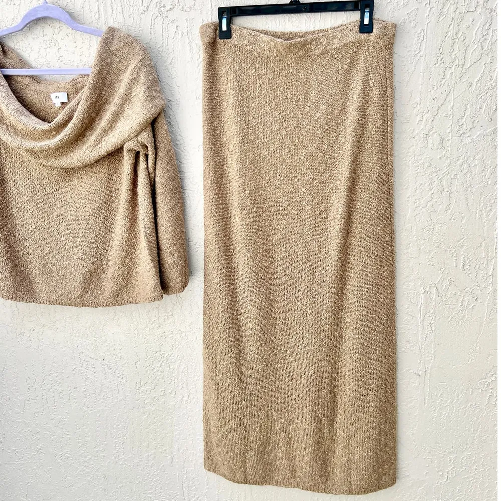 LPA Milas Knit Off The Shoulder Top & Maxi Skirt Set Camel Women's Size Medium - Image 5