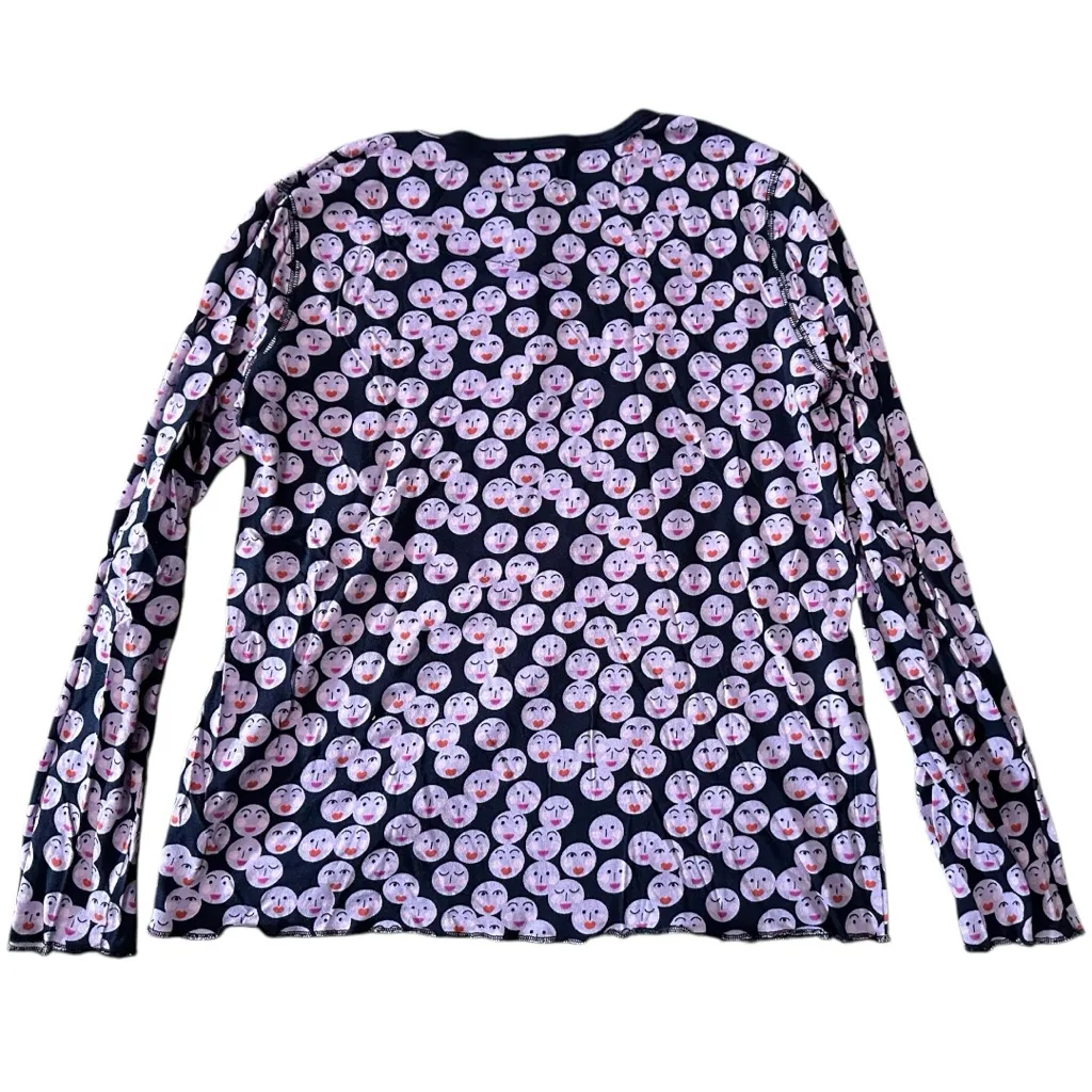 Anthropologie Women’s Size M Navy Blue Pink Kiss Face Top Bottom Pajama PJ Set - Image 4