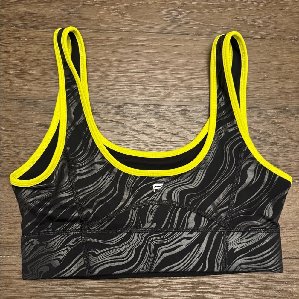 Fabletics neon yellow and black size medium sports bra - Image 2