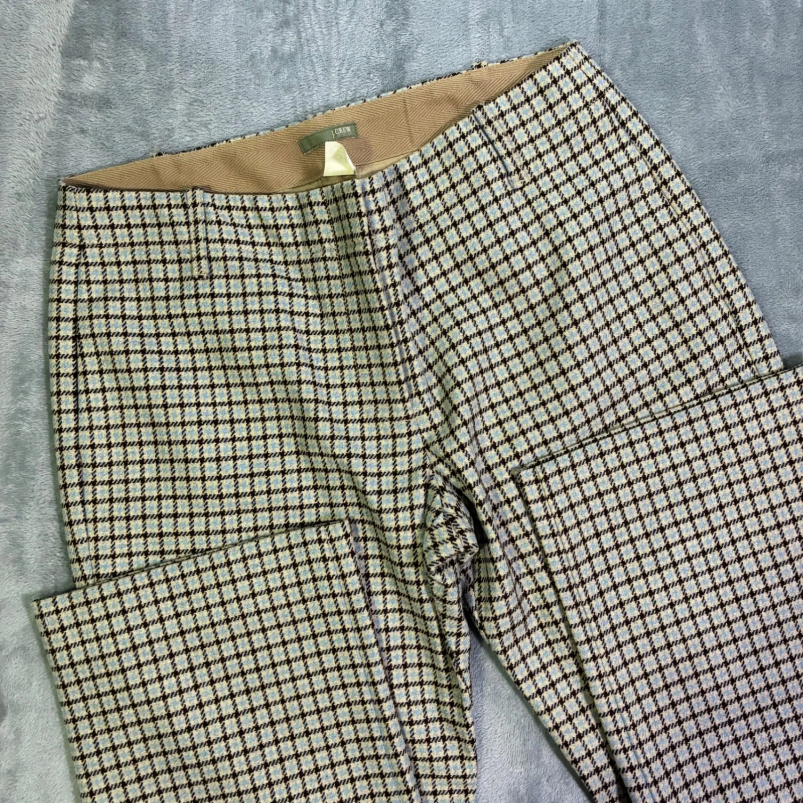 EUC J. Crew Plaid Wool Blend Crop Trousers Women's 8 Brown Tan Blue Business - Image 3