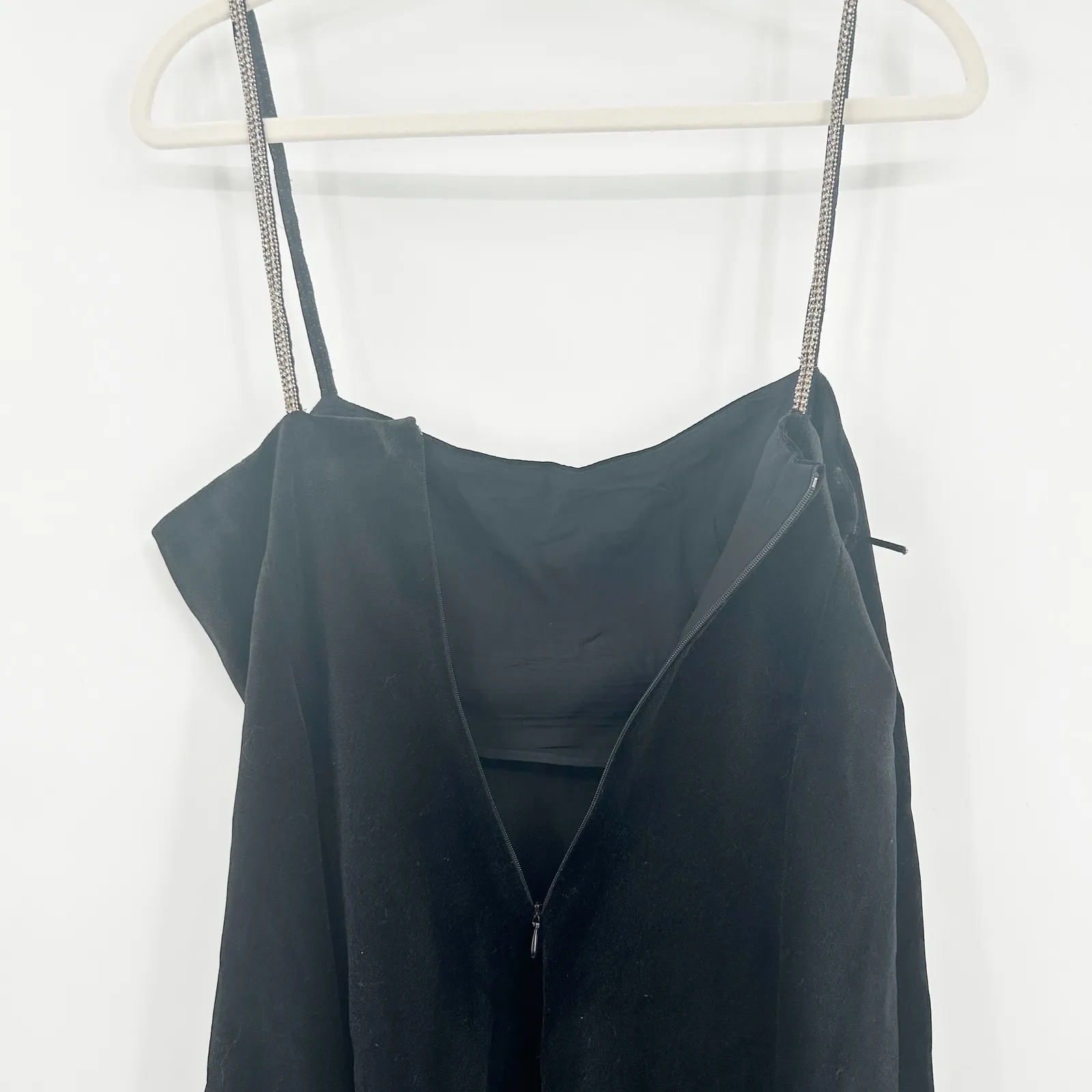 Zara Womens Black Velvet Mini Dress Rhinestone‎ Strap Cocktail Party Size M LBD - Image 8