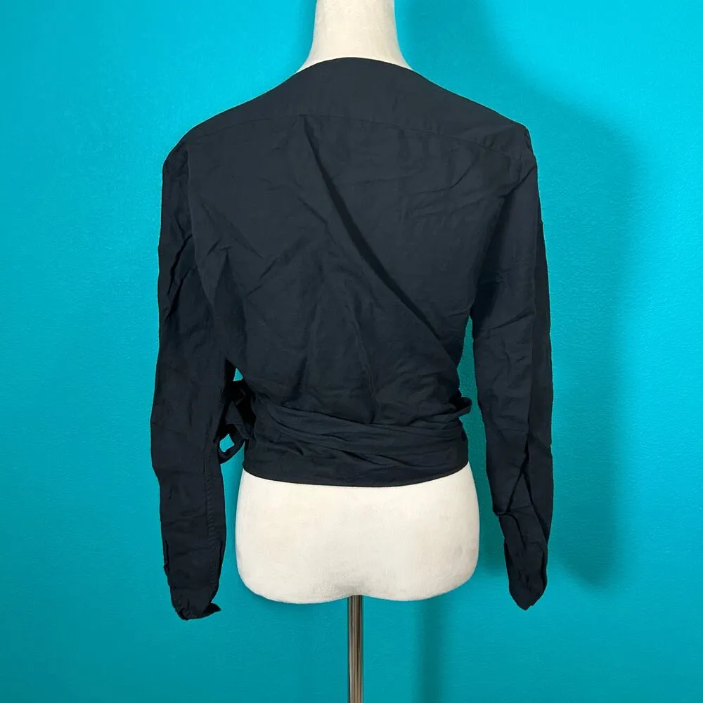 Rag & Bone Black Wrap Cropped Blouse Career Casual Office Work Womens Size S - Image 3