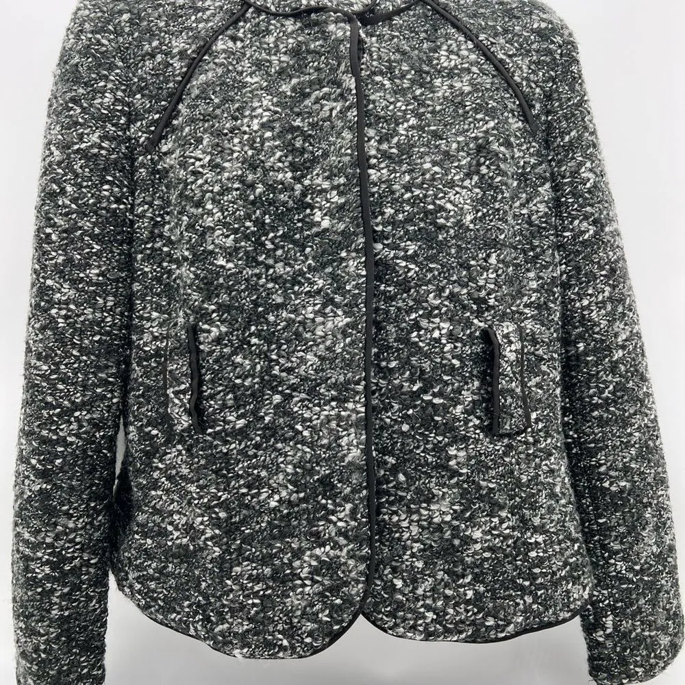 Sandro Petite Black/White Nubby Knit Sweater Jacket w/Hidden Button Front-Sz PM - Image 5