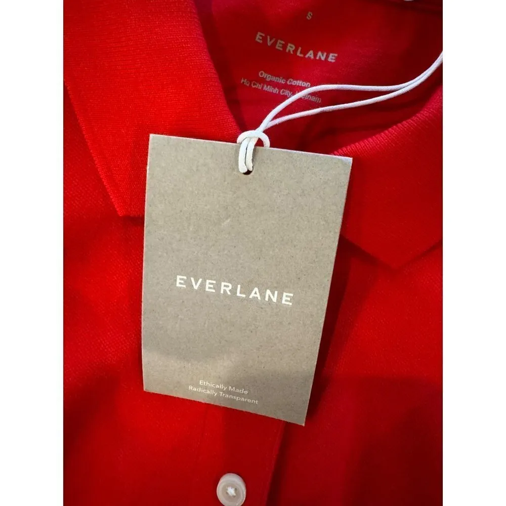 Everlane Red Goji Berry Short Sleeve Organic The Oversized Polo Shirt Size S NWT - Image 11