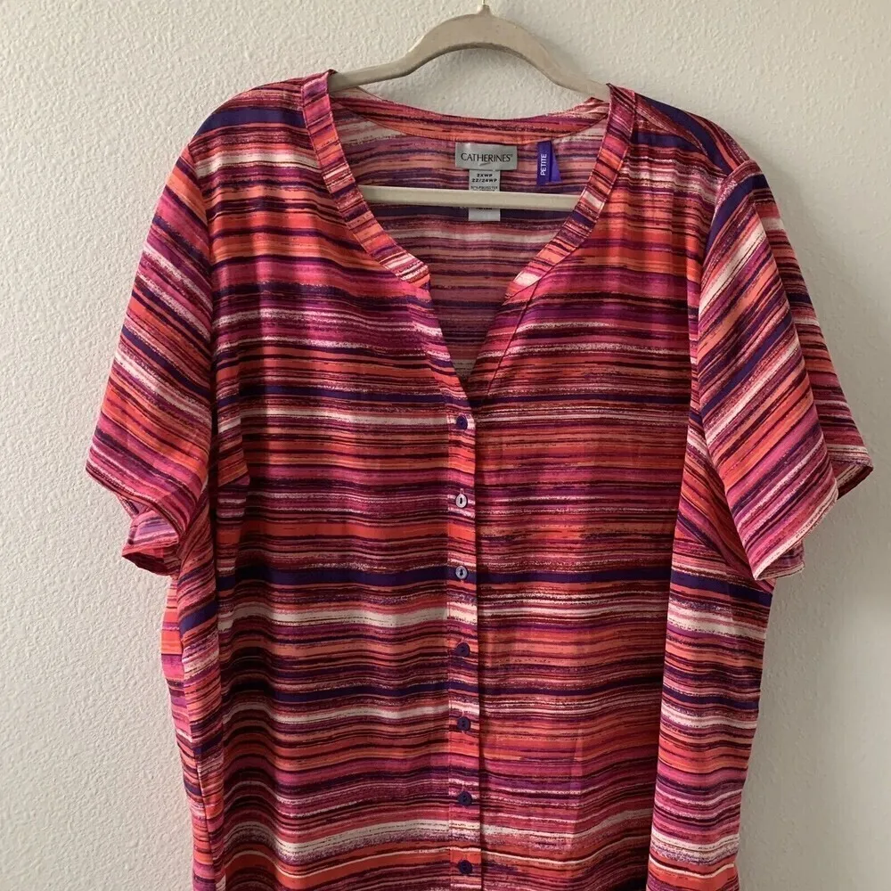 Catherines Womens Size 2X 22/24W Petite Multicolor Printed Split Neck Blouse - Image 2