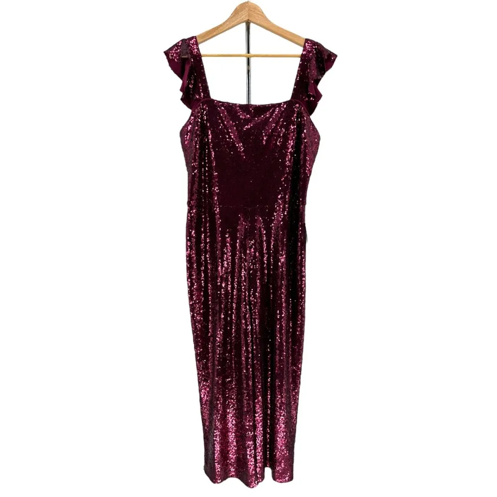 Gal Meets Glam Garnet Party Sequin Cropped Jumpsuit Ruffle Cap Sleeve size 12 - Image 3