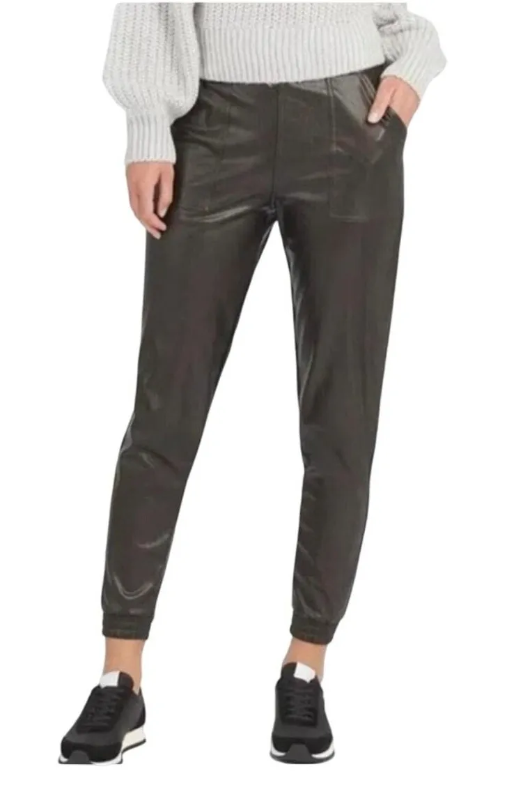 Spanx Faux Leather Joggers Women's Size L Black Elastic Waistband Pull-On Pants‎ - Image 1