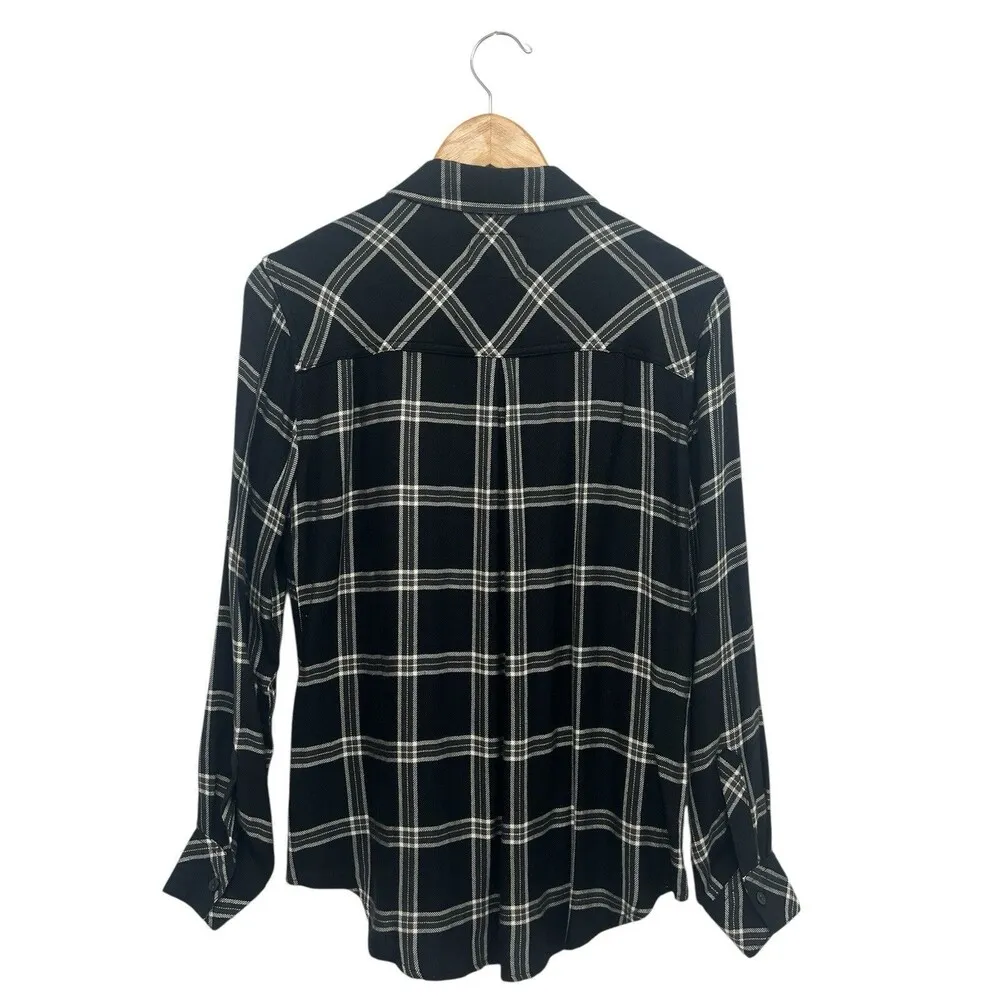 Rails Hunter Shirt Ash Cream Gray Plaid Long Sleeve Button Down Black Women’s S - Image 4