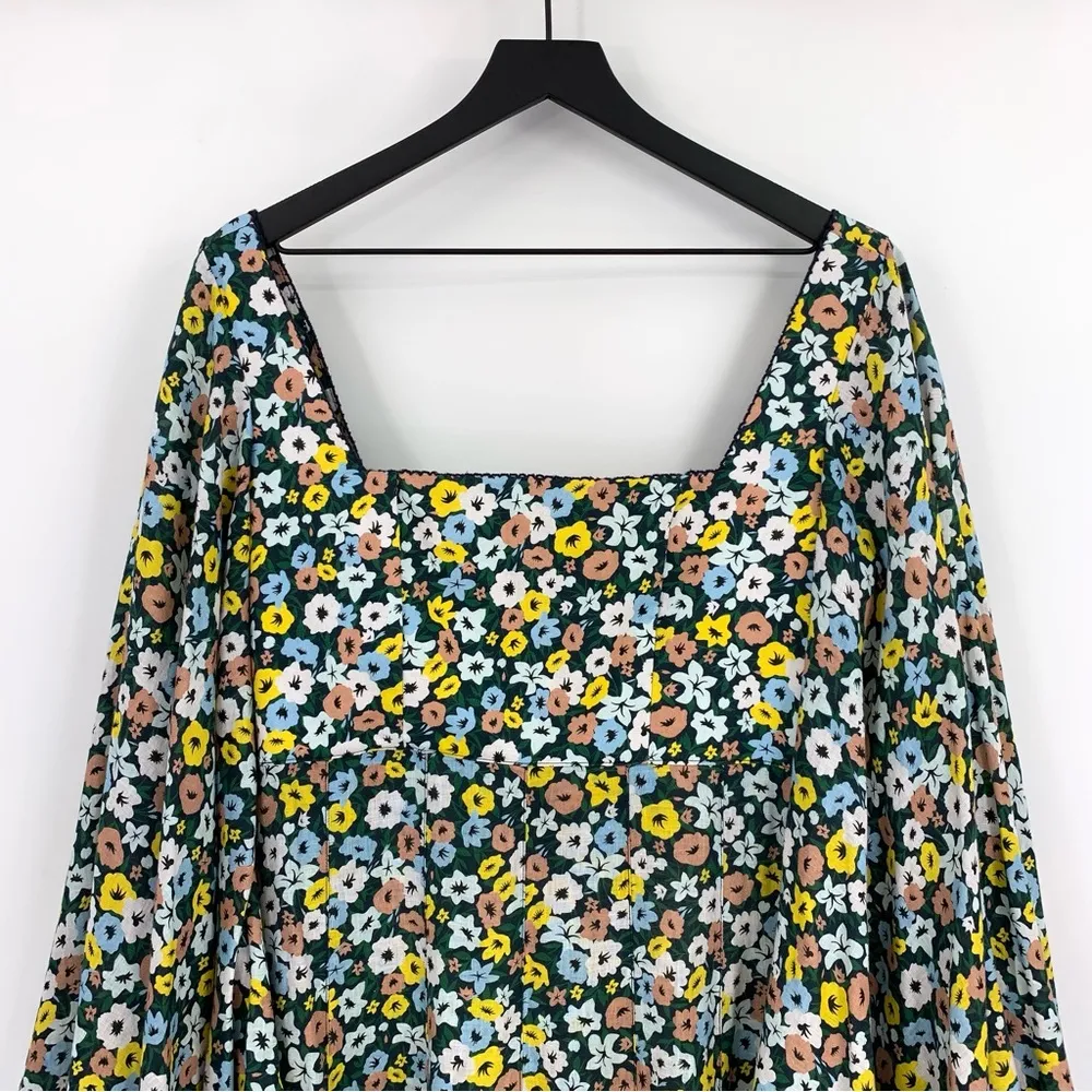 NWT AGUA BY AGUA BENDITA Cumbia La Fania Marino Floral Print Linen Maxi Dress M Blue Size M - Image 3