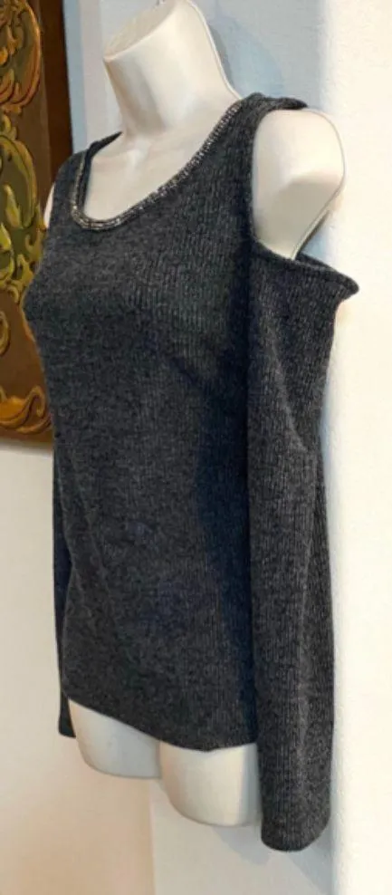 Like new Charcoal Gray  peekaboo stretchy sweater. - Image 2