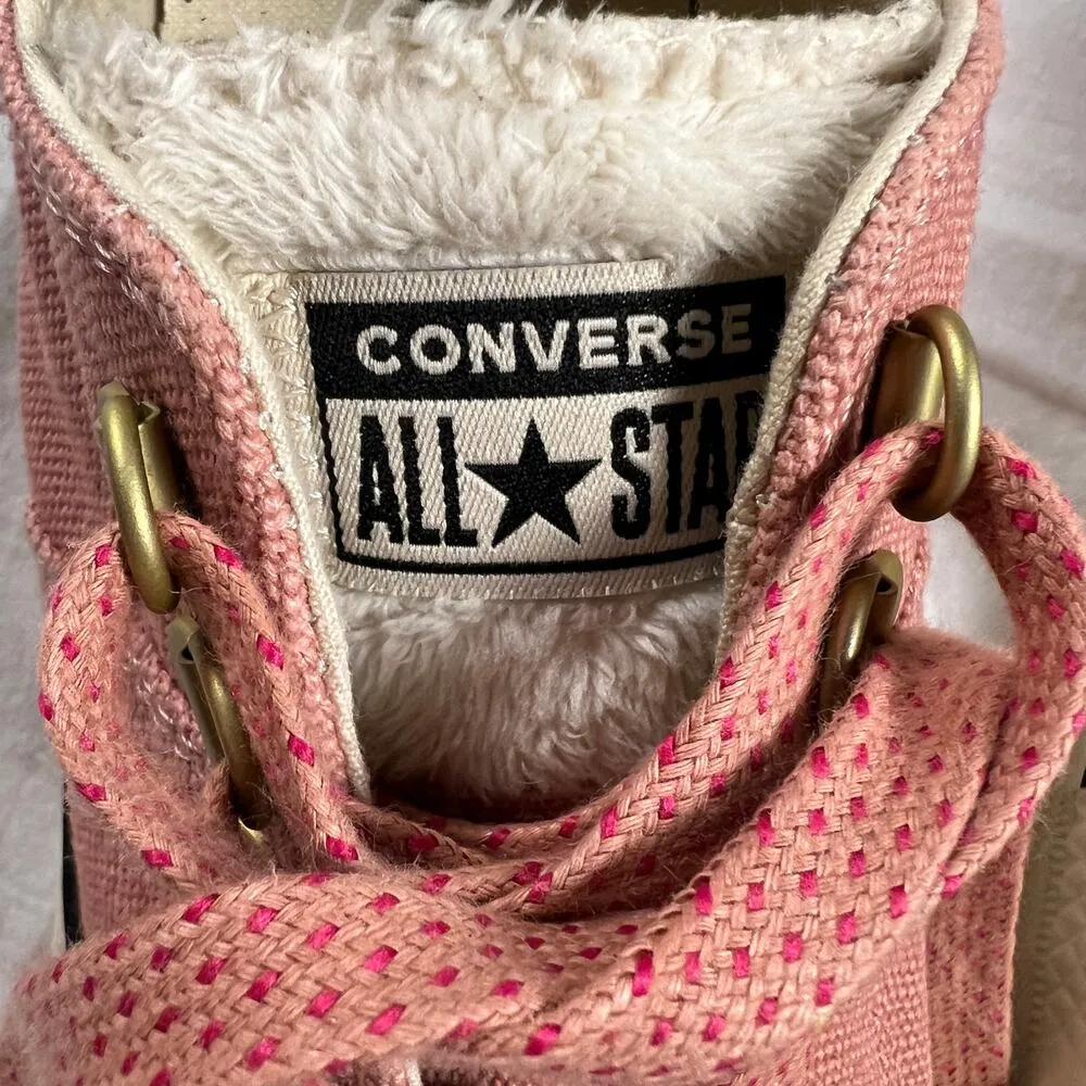 Converse All Star Pink Canvas Chuck Taylor Shoes Fur Tongue Padded Heel Size 7 - Image 10