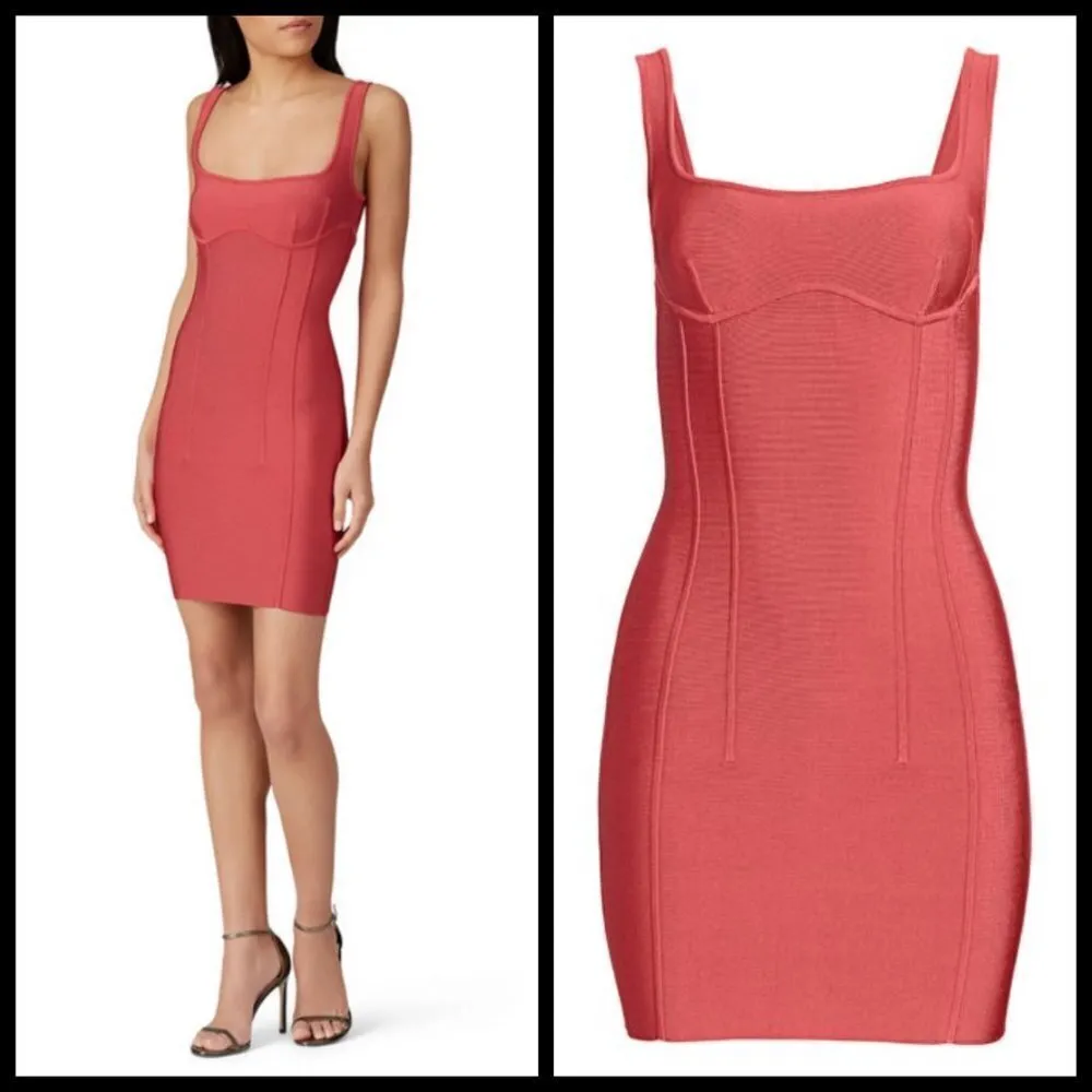 💕HERVE LEGER💕  Corset Seam Mini Bandage Dress ~ Burnt Rose XS Bodycon Cocktail - Image 7