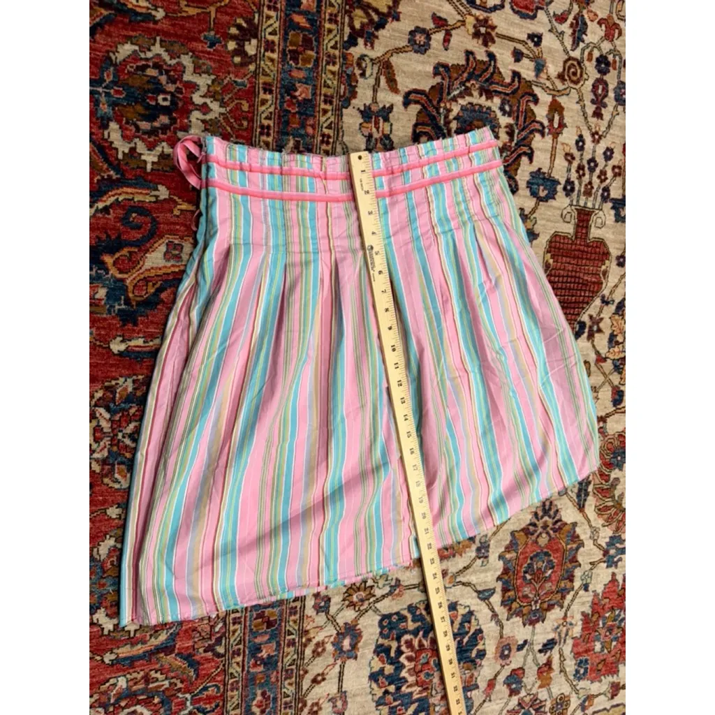 Old Navy Striped Pleated Skirt Size 10 Pink Pastel Y2K Preppy Floral Accent - Image 7
