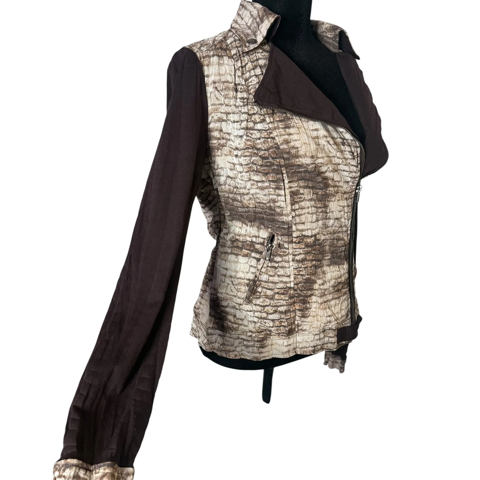 Alberto Makali Moto Biker Jacket Size S Brown Brick Zip Crinkled Statement - Image 7