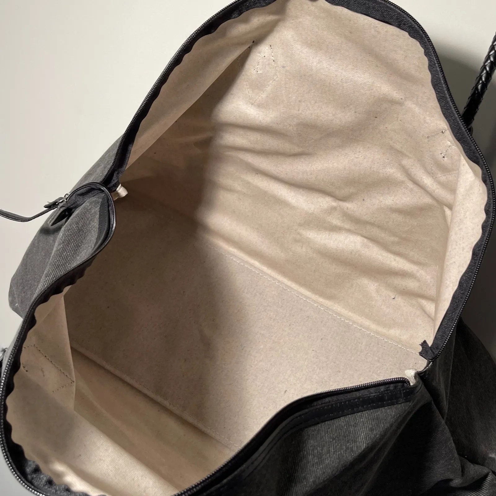 DSW Dark Grey Denim Tote Bag Large With Tassel And Braided Handles - Image 3