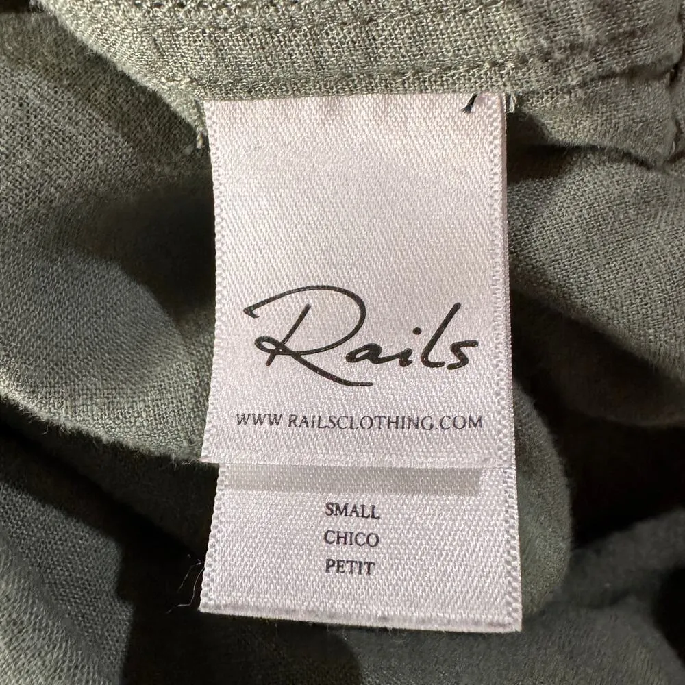 Rails Small Devin Utility Jacket Linen Blend Full-Zip Pockets 3/4 Sleeves Green - Image 11
