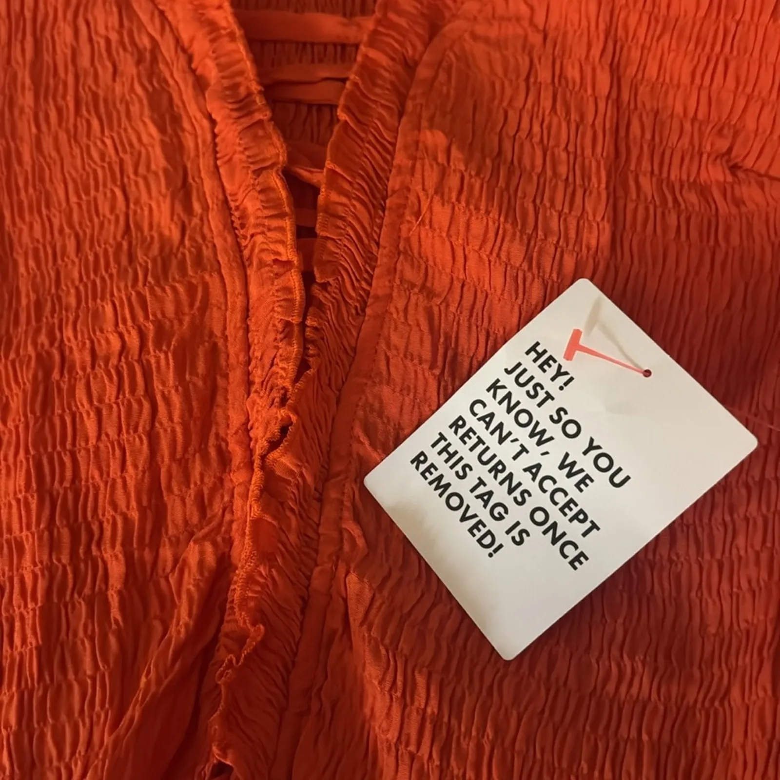 Topshop Crinkle Ruched Lace Long Sleeve Top - Tangerine Orange Size 6 - Image 6