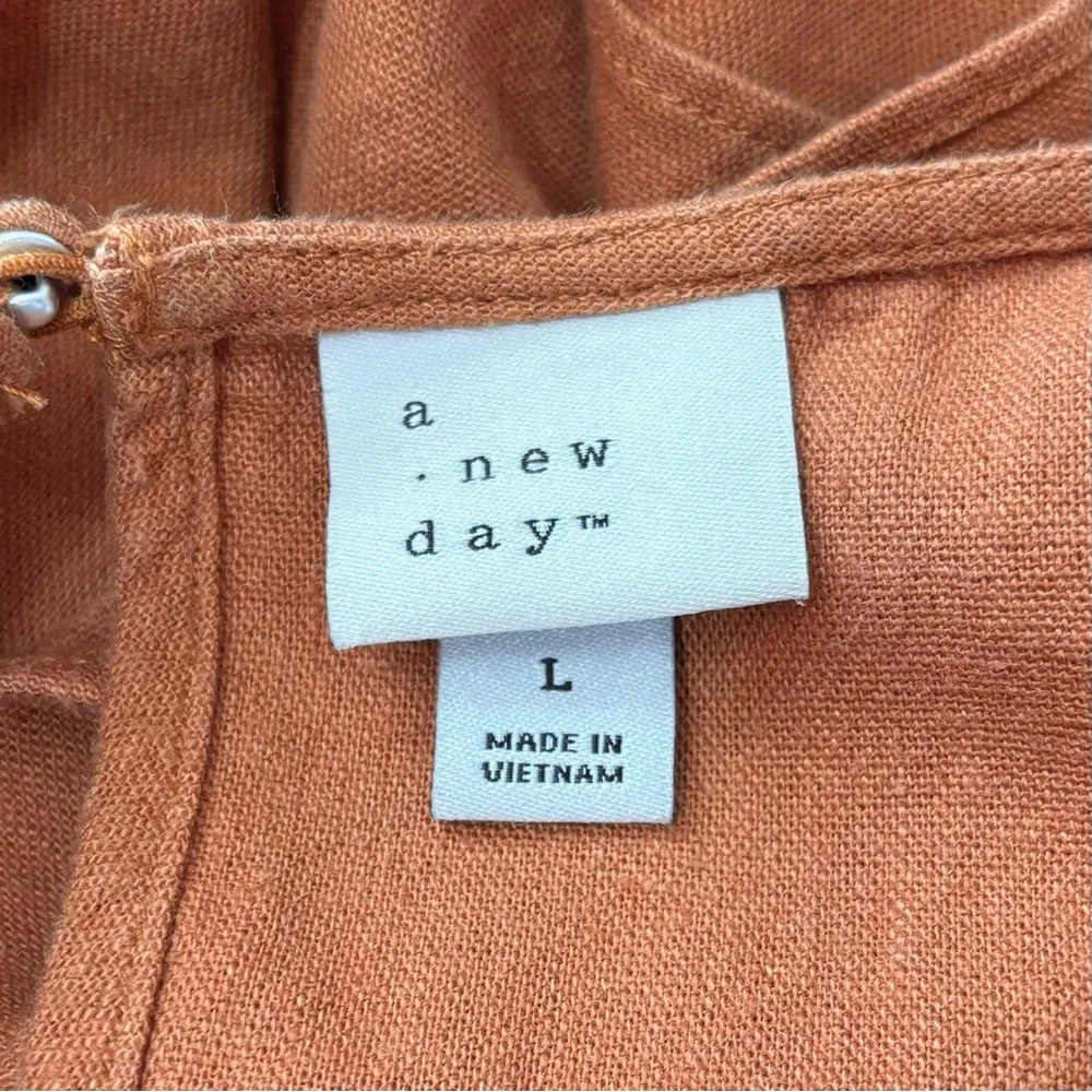 Women’s A New Day rust orange short ruffle sleeve linen blend dress size large - Image 8